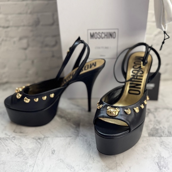 NEW Moschino Teddy Bear Studded Ankle Strap Platform Sandal - Picture 1 of 9